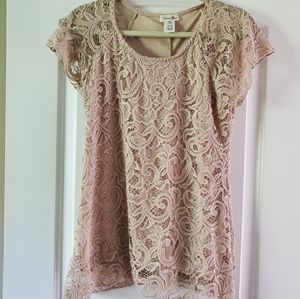 Brittany Black champagne colored lace top